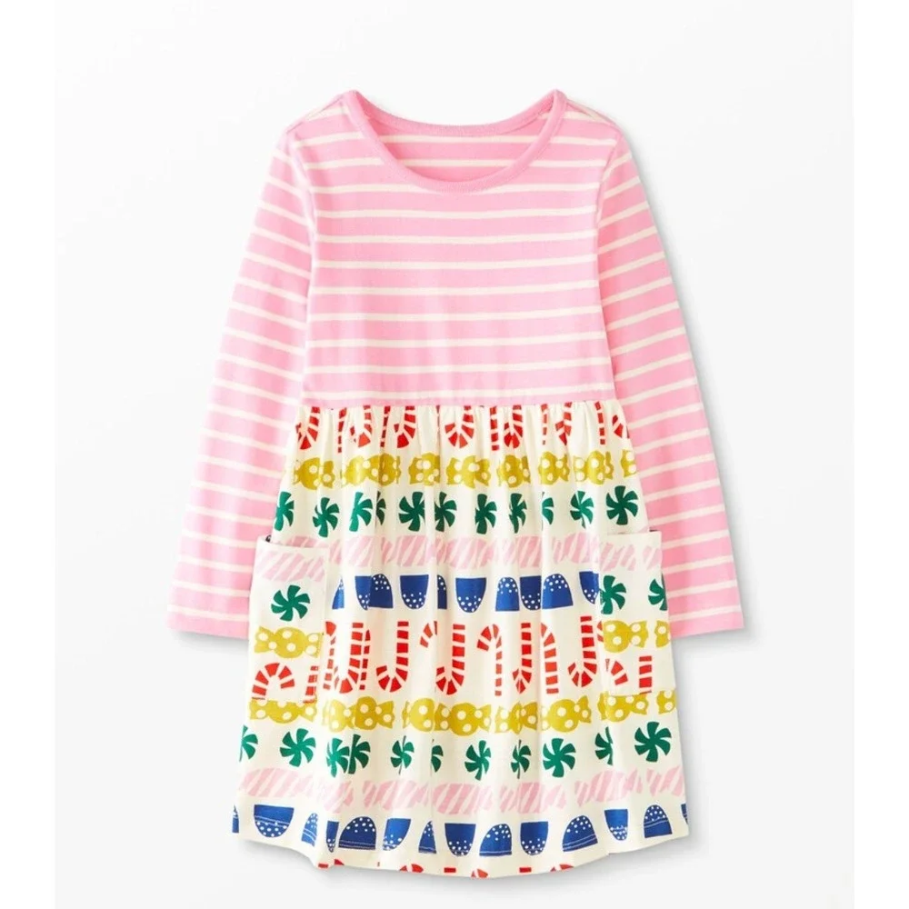 Hanna Andersson Little Girls 6/7 Holiday Colorful Striped Mixie Play Dress